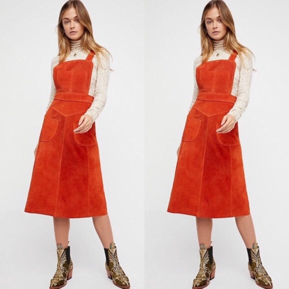 Free People Burnt orange leather jumper